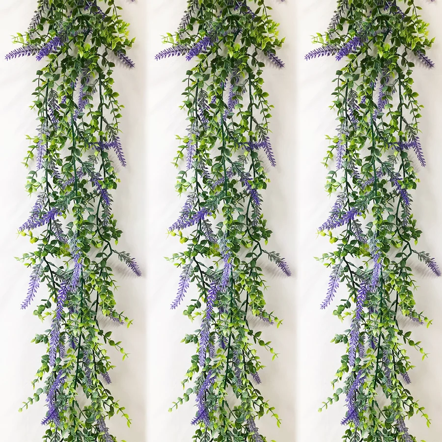 180cm Artificial Hanging Eucalyptus Plants Fake Lavender Flower Vines Plastic Wall Plant Leaves for Wedding Home Christmas Decor