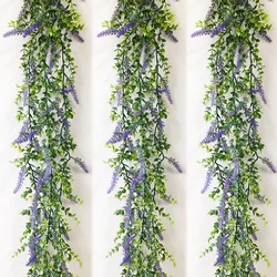 180cm Artificial Hanging Eucalyptus Plants Fake Lavender Flower Vines Plastic Wall Plant Leaves for Wedding Home Christmas Decor