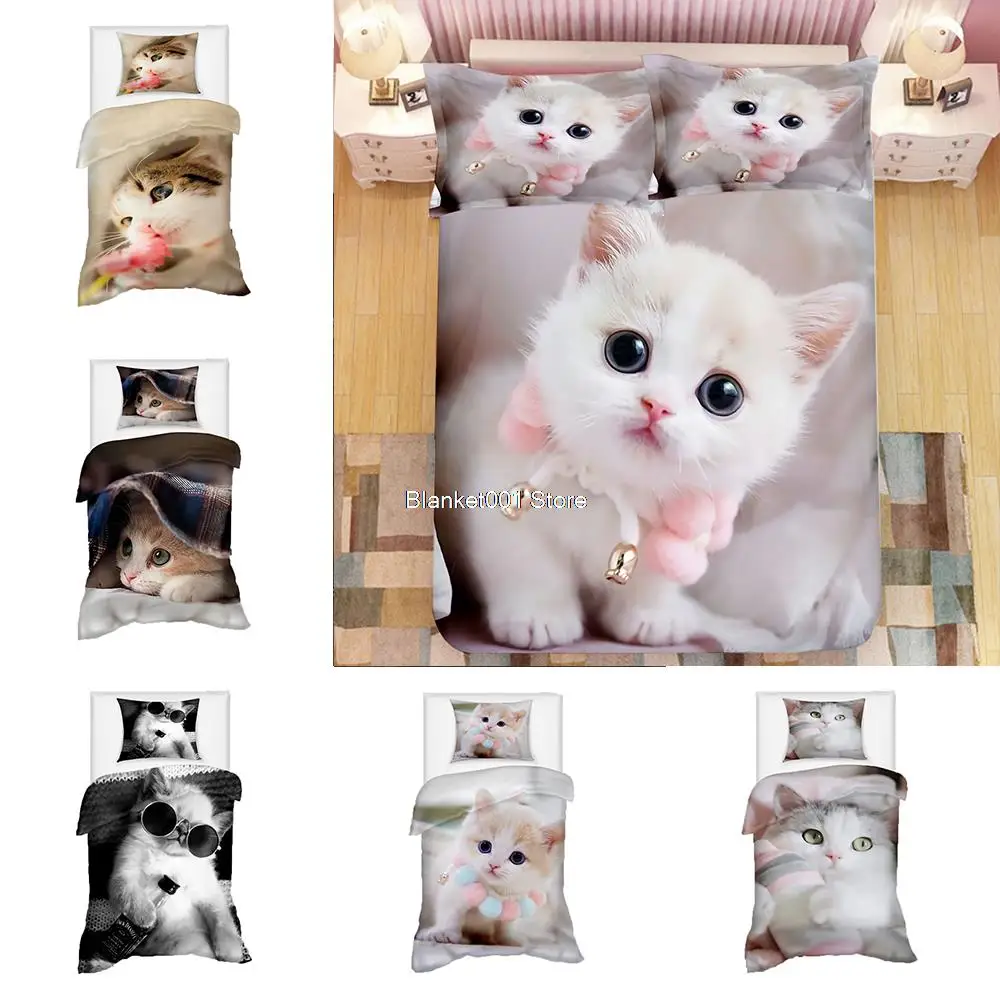 

Super Cute Kitten Kids Bedding Set Kawaii Girl Quilt Cover Pillowcase Single Twin Size Cat Animal Pattern Duvet Set (No Sheet)