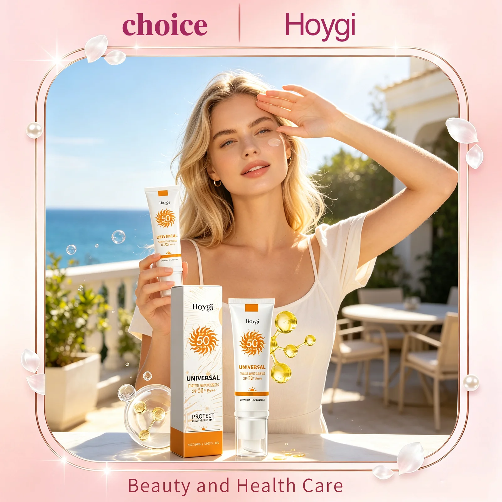 HOYGI SPF50 All-in-One Sunscreen Foundation Cream Skin Makeup Base Refreshing Non-greasy UV Protection Facial Sunscreen Lotion