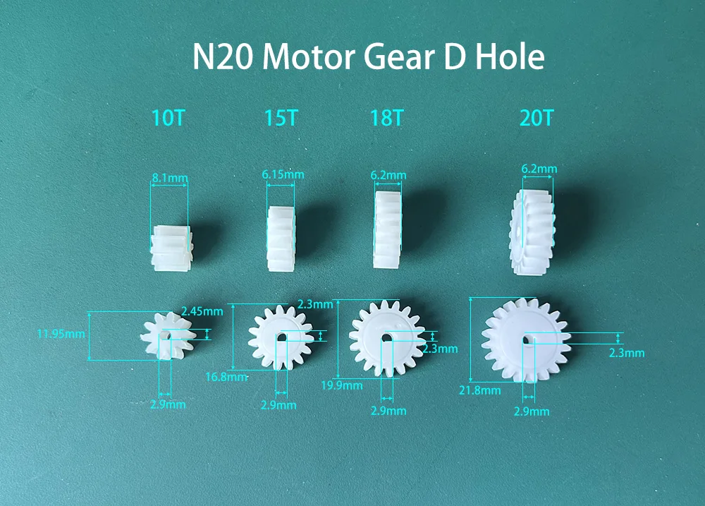 N20 DC Gear Motor Plastic Spur Gear D-Shaped Shaft Hole 3mm Flat Side 10T 15T 18T 20T Teeth Options for DIY Robotics/RC Models