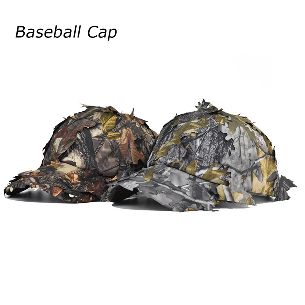 Tactical Caps 3D Leaves Camo Boonie Hats Baseball Cap Flat Top Sun Hat Ghillie Face Mask for Men Army Hunting Fishing Sunshade