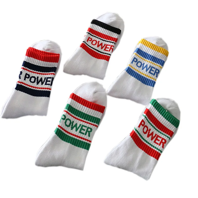 

Модное полотенце POWER с буквенным принтом и утолщенной подошвой, баскетбольные спортивные носки, хлопковый средний верх, студенческий стиль, уличные полоски в стиле хип-хоп