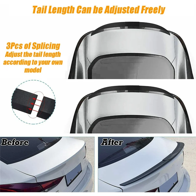 

T48C_Universal Car Spoiler, Adjustable Rear Trunk Spoiler Lip Roof Tail Wing Accessories, Carbon Fiber