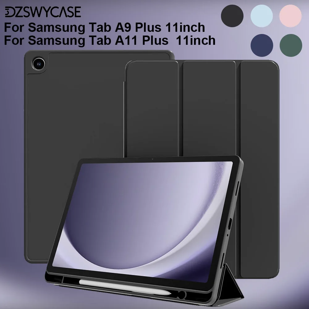 Case for Samsung Galaxy Tab A9/A11 Plus 11 Inch, with Pencil Holder, Trifold Stand Smart Cover & Soft TPU Back, Auto Wake/Sleep