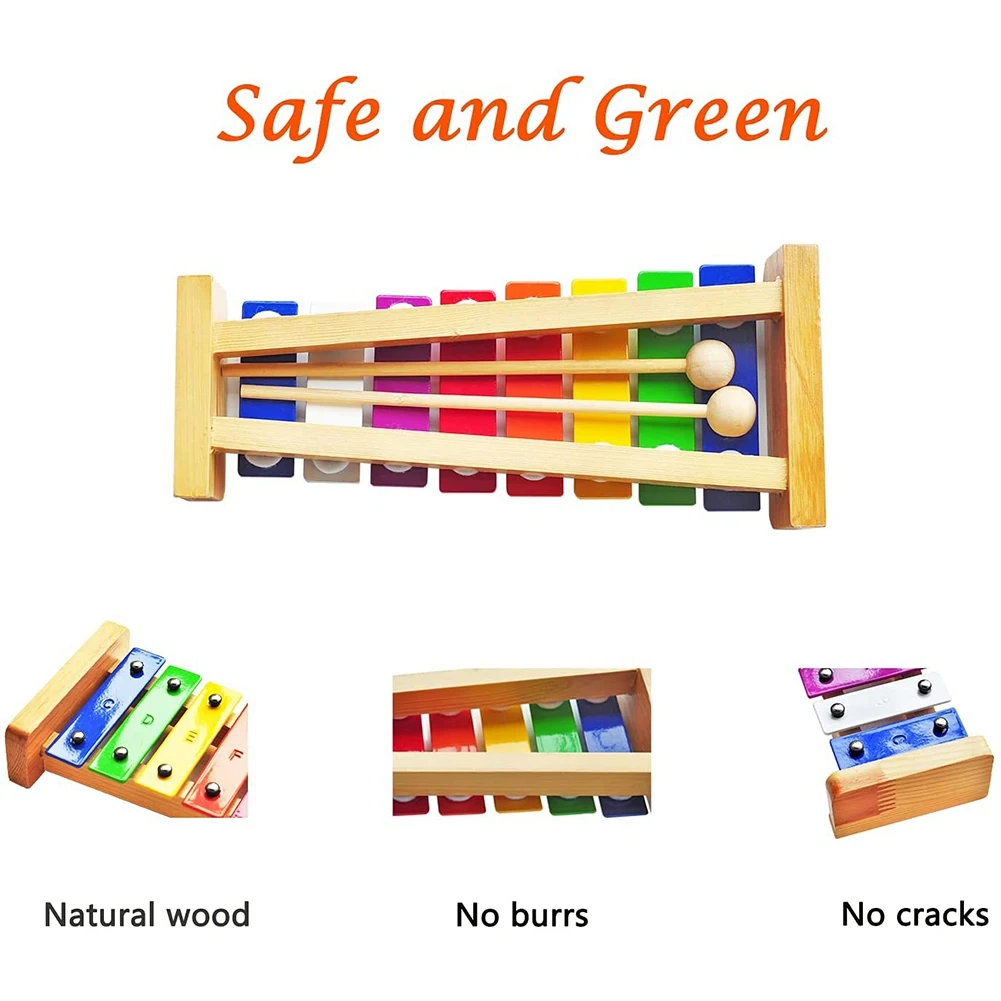 GZMO Wood Xylophone for Kids, 8 Notes/Keys Colorful Metal Bar, Musical Instrument for Girls and Boys,Gift for Children