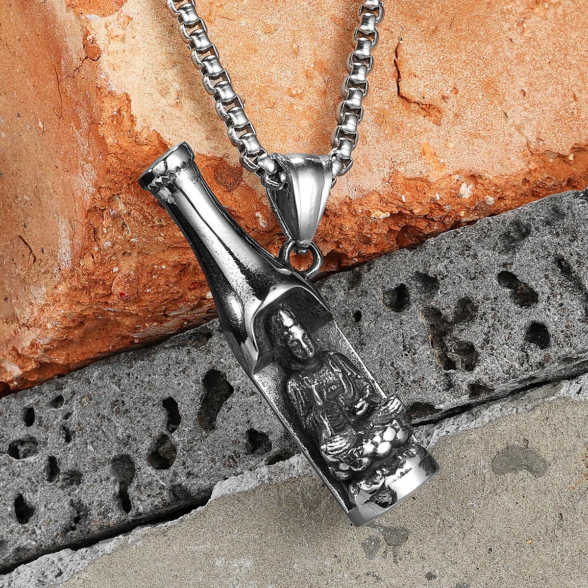 Buddha Beer Bottle Opener Men Necklaces with Pendant Stainless Steel Unique Jewelry for Punk Hip Hop Accessories Gifts Wholesale