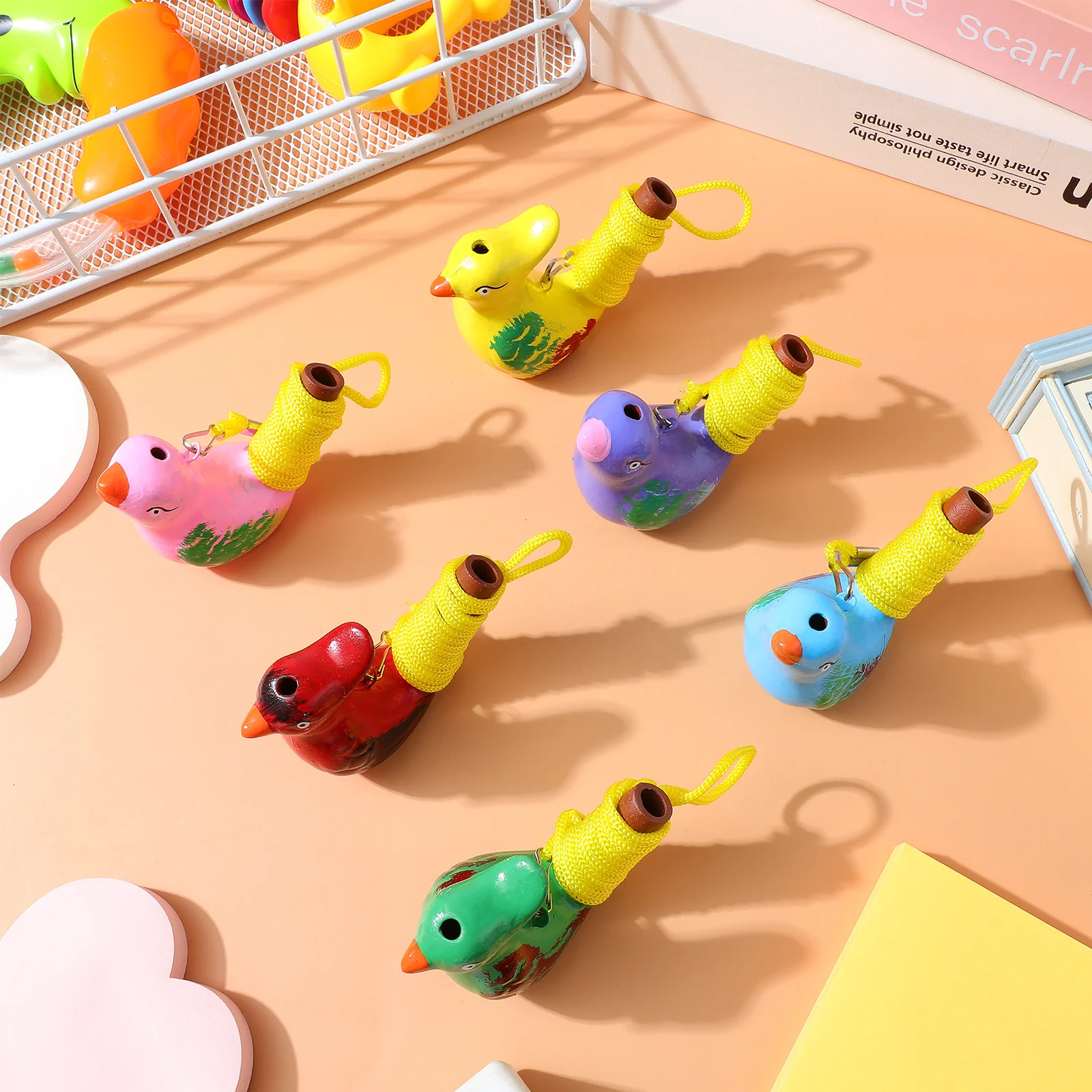 6 stuks creatieve vogelvorm fluitjes keramische educatieve muziekartikelen voor peuters lanyard draagbare gemengde ontwerpen