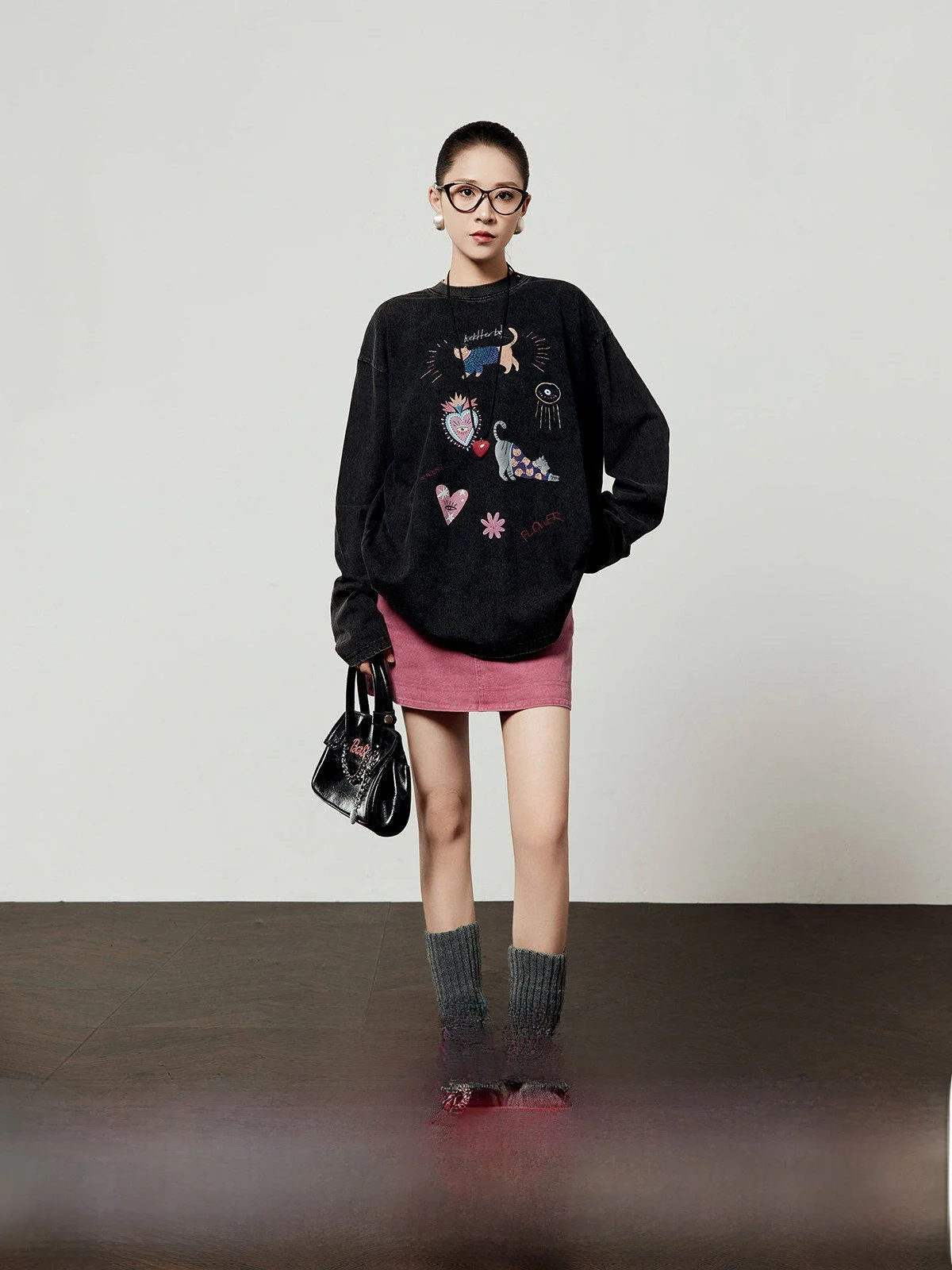 

Bla Long Sve T-irt Women's Vintage Feel Loose Fit Print Casual Sle Autumn New Arrival Comfortable Breathable