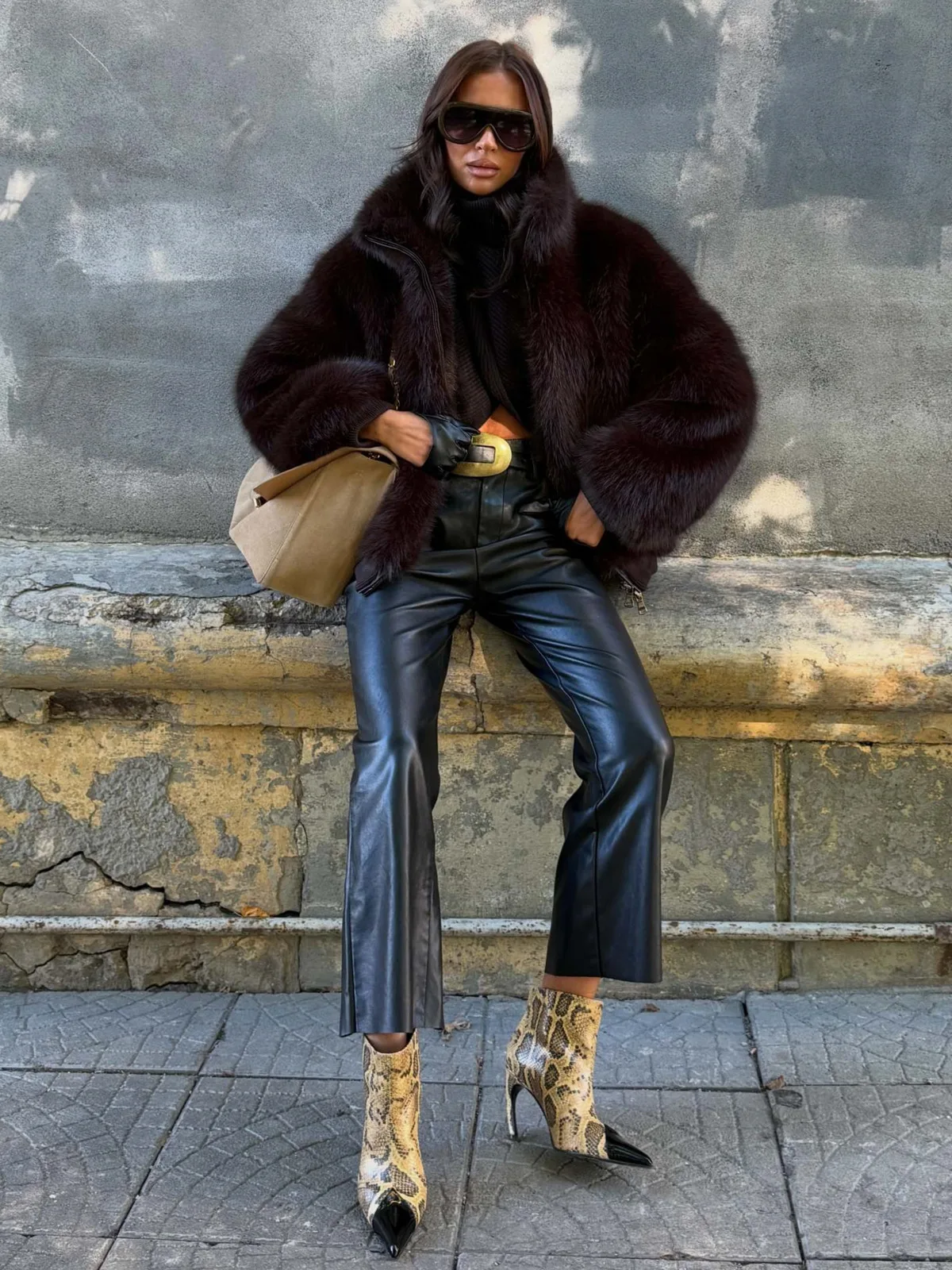 DFDG Women Short Faux Fox Fur Jacket Hooded Bubble Sleeve Loose Thick Warm Luxury Winter Coat Casual Street Fashion Outerwear