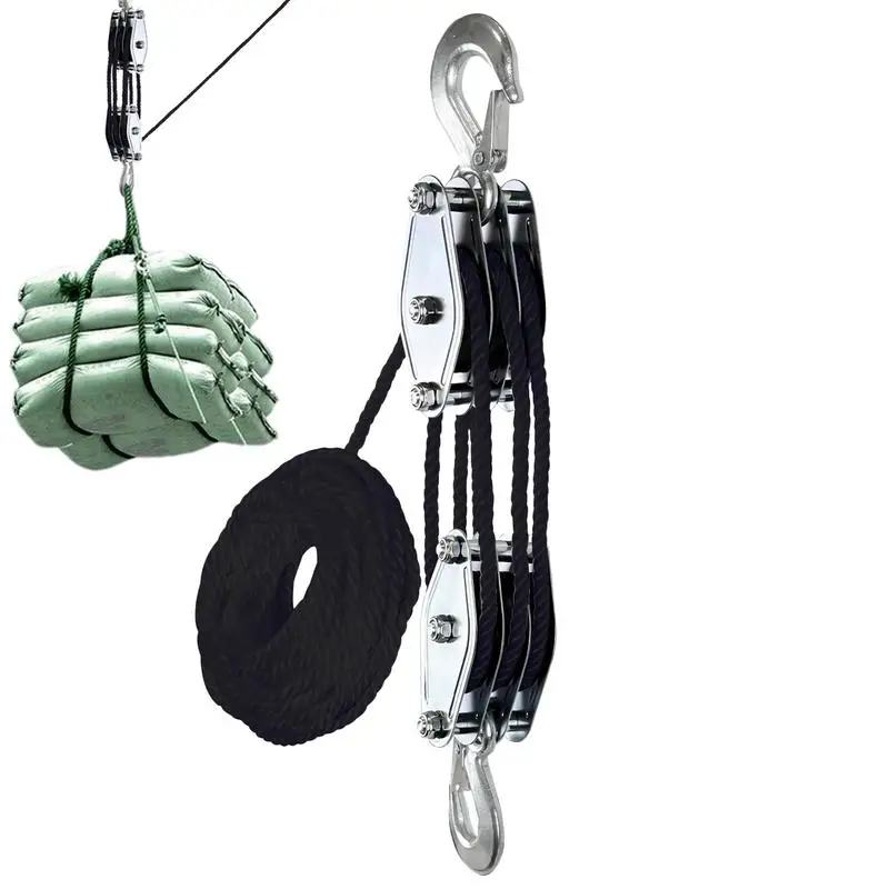 Block And Tackle Pulley System 50ft 3 Rope Pulley Hoist With 6:1 Lifting Power Multifunctional Heavy Duty Rope Hoist  2200 Lbs