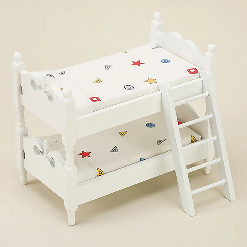 Dollhouse Accessories Micro Scene Furniture Model DIY Decoration Burr-free Small Miniature Wooden Bunk Bed Kids Toy