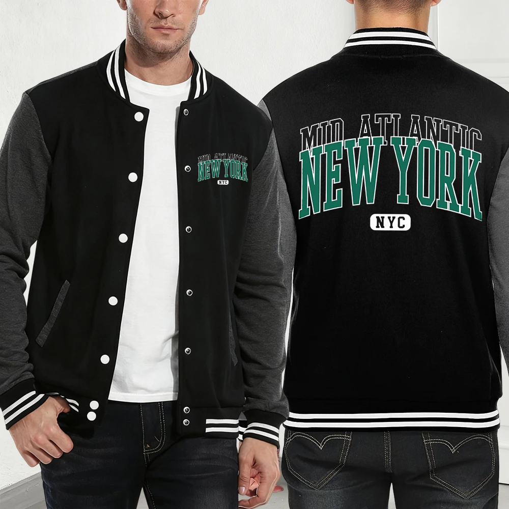 

Нью-Йоркский бейсбольный трикотаж с принтом Mid Atlantic, мужские осенние карманные пальто, базовые флисовые теплые куртки, уличная свободная мужская одежда