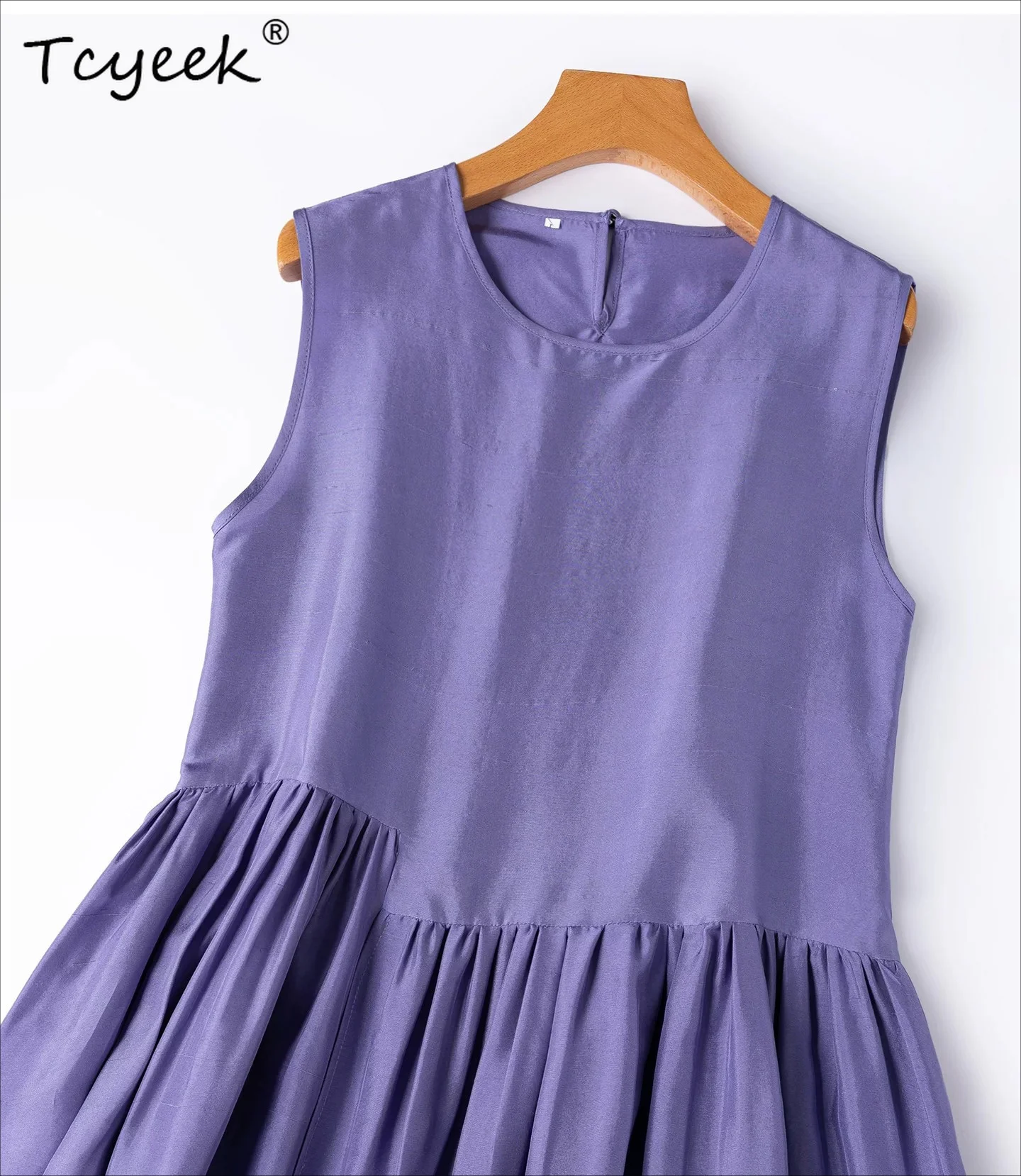 Tcyeek 100% Real Mulberry Silk Summer Dress for Women Clothing Elegant Womens Dresses Sleeveless Long Beach Dress Split Vestidos