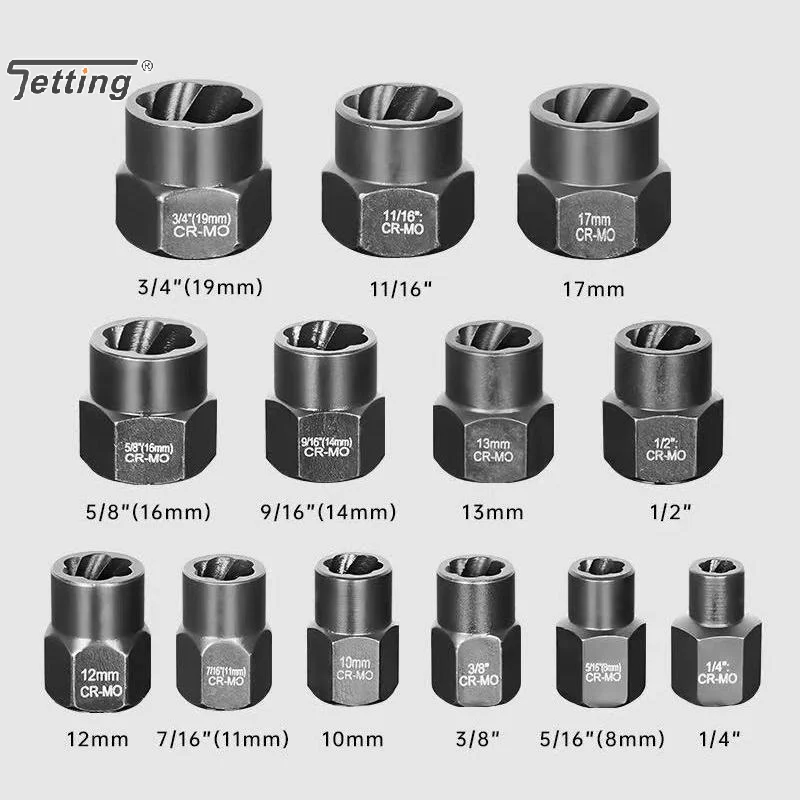 14pcs Damaged Lmpact Socket Set, Nut And Bolt Extractor & Remover-Chrome Molybdenum Steel Extractors With Storage Box