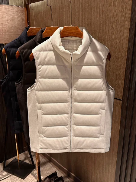 

Men's Classic Wool Blend down Vest Pure Color Stand Collar High End Winter Jaet Busin Casual Sle Zipper Closure Thiened