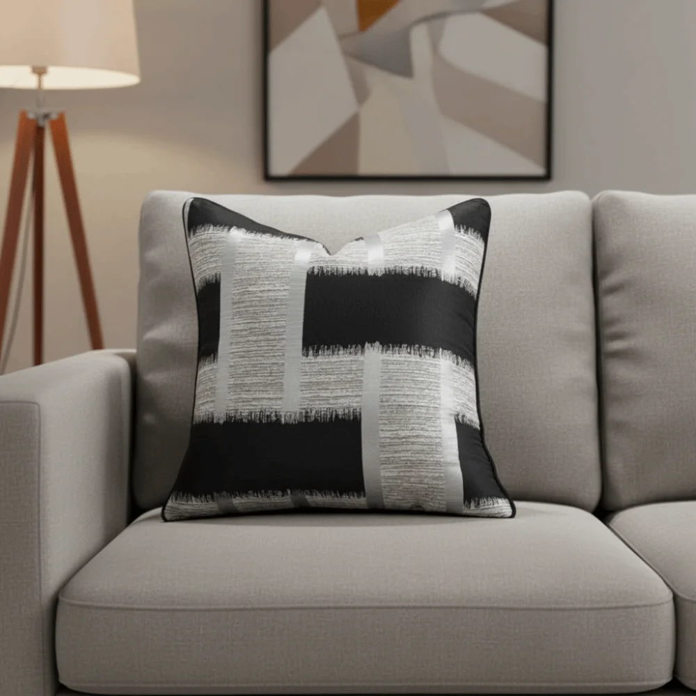Geometric Weaving Patterns Silk Texture Throw Pillow Cover Square Zipper Closure Cooling Summer Pillowcase Skin-friendly