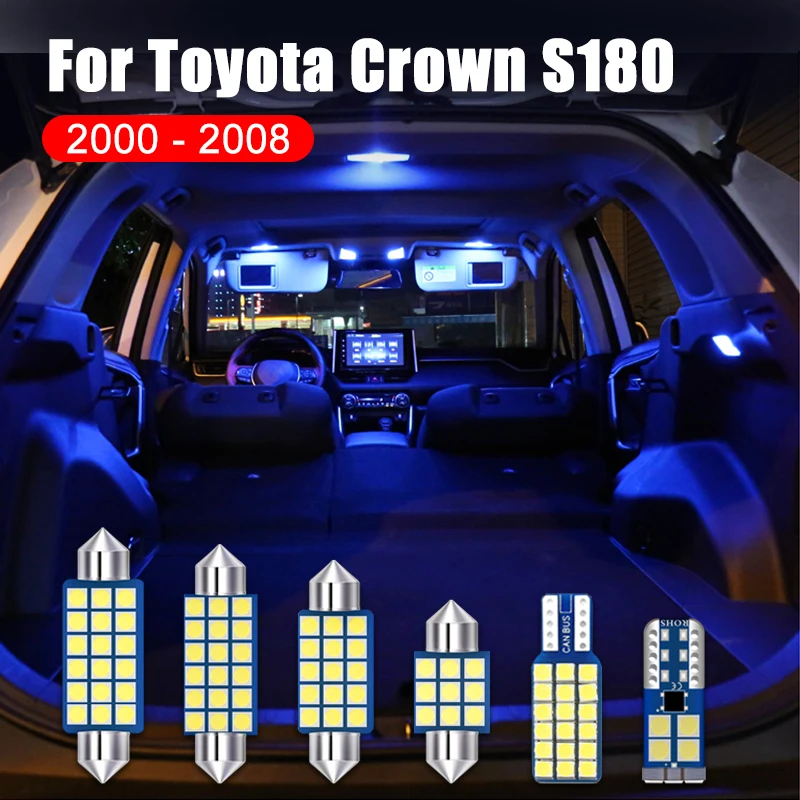 For Toyota Crown S180 2000-2002 2003 2004 2005 2006 2007 2008 6PCS 12V Car LED Bulbs Dome Reading Lights Trunk Lamps Accessories