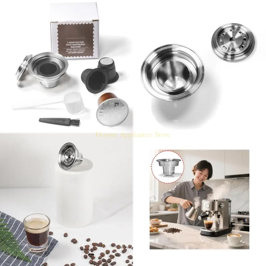 محول قرون القهوة القابلة لإعادة الاستخدام D0AB لكبسولات الإسبريسو محول الفولاذ المقاوم للصدأ استبدال حامل الفولاذ المقاوم للصدأ