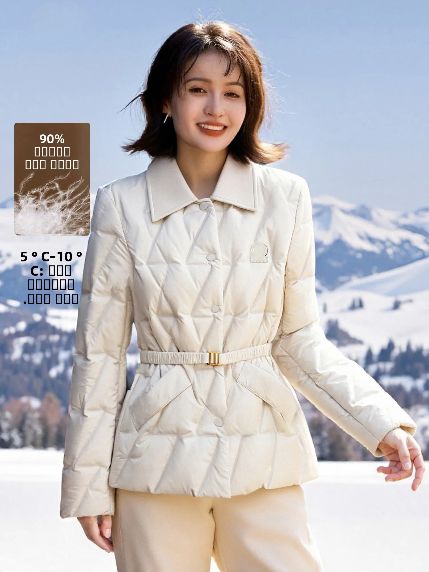 

Chivirin Women's Slim Fit down Jaet White Goose down Waist-Cinching Collar Stand-Up Warmth Casual Sle ort Quilted Coat