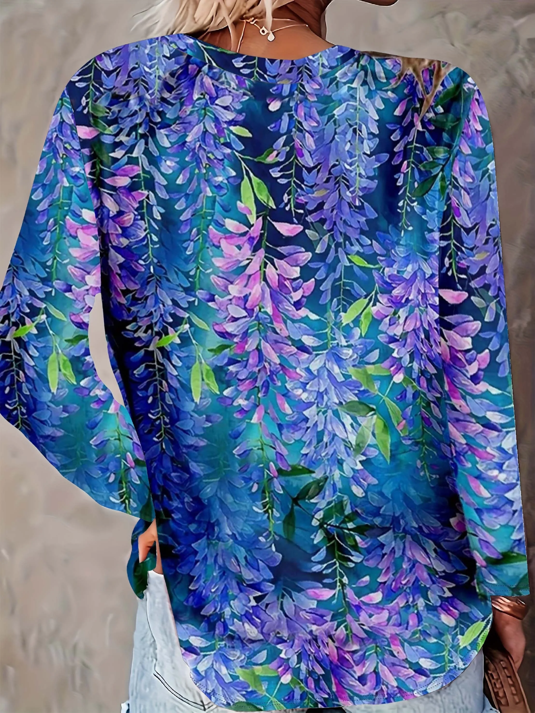 Plus Size - Plus Size - Women'S Fashion Spring Summer New Women'S Clothing, Digital Print Round Neck Long Sleeve, Loose Casual Top Base T-Shirt, Daily Commute And Date, Versatile Top, Street Casual Outing Trendy Style