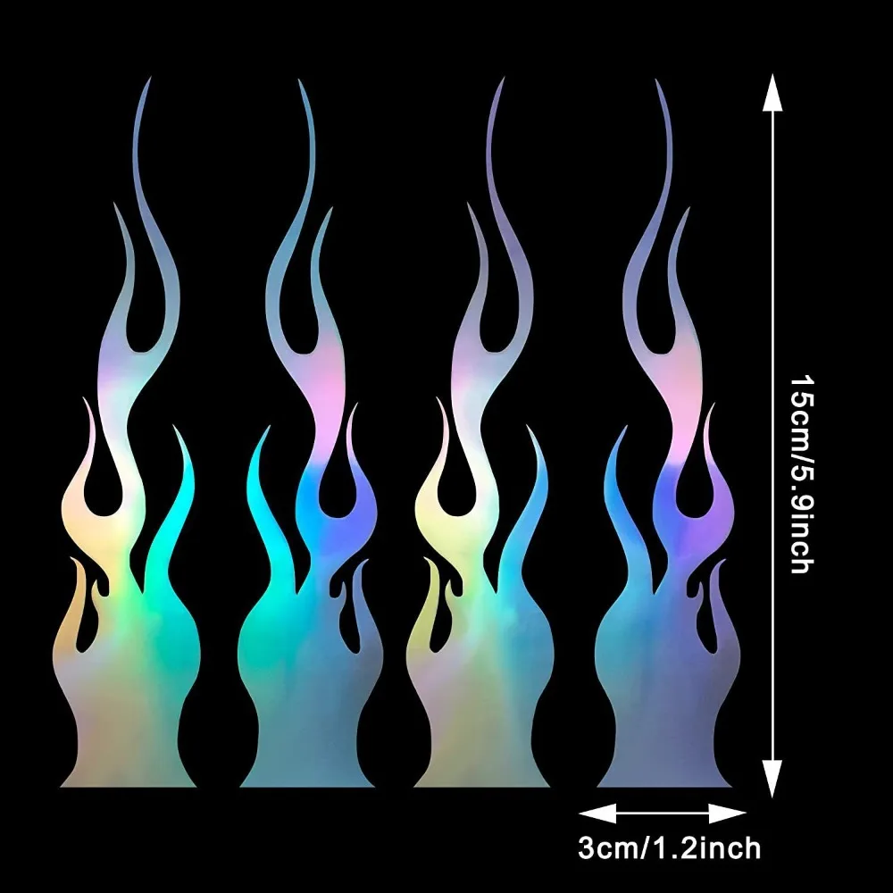 Flame Reflective Motorcycle Sticker 4PCS Vinyl Decal For Side Body Fuel Tank Helmet Sport Stripe Motocross Decoration