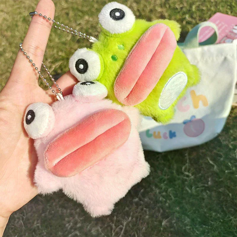 Cartoon Plush Doll Pendant Couple Key Ring Backpack Charms Cute Sausage Mouth Frog Key Chain Car Bag Decor Christmas Gift