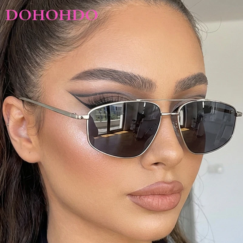 

New Trendy Metal Twin Bridge Pilot Punk Women Sunglasses Luxury Design Hip-hop Men Sunglass Outdoor Driving Travel Eyewear UV400