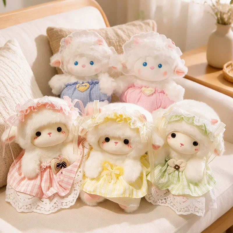 Cute Lace Dress Lamb Plush Toy Sweet Lolita Sheep Stuffed Animal Huggable Plushies Lovely Doll Birthday Gift For Girls
