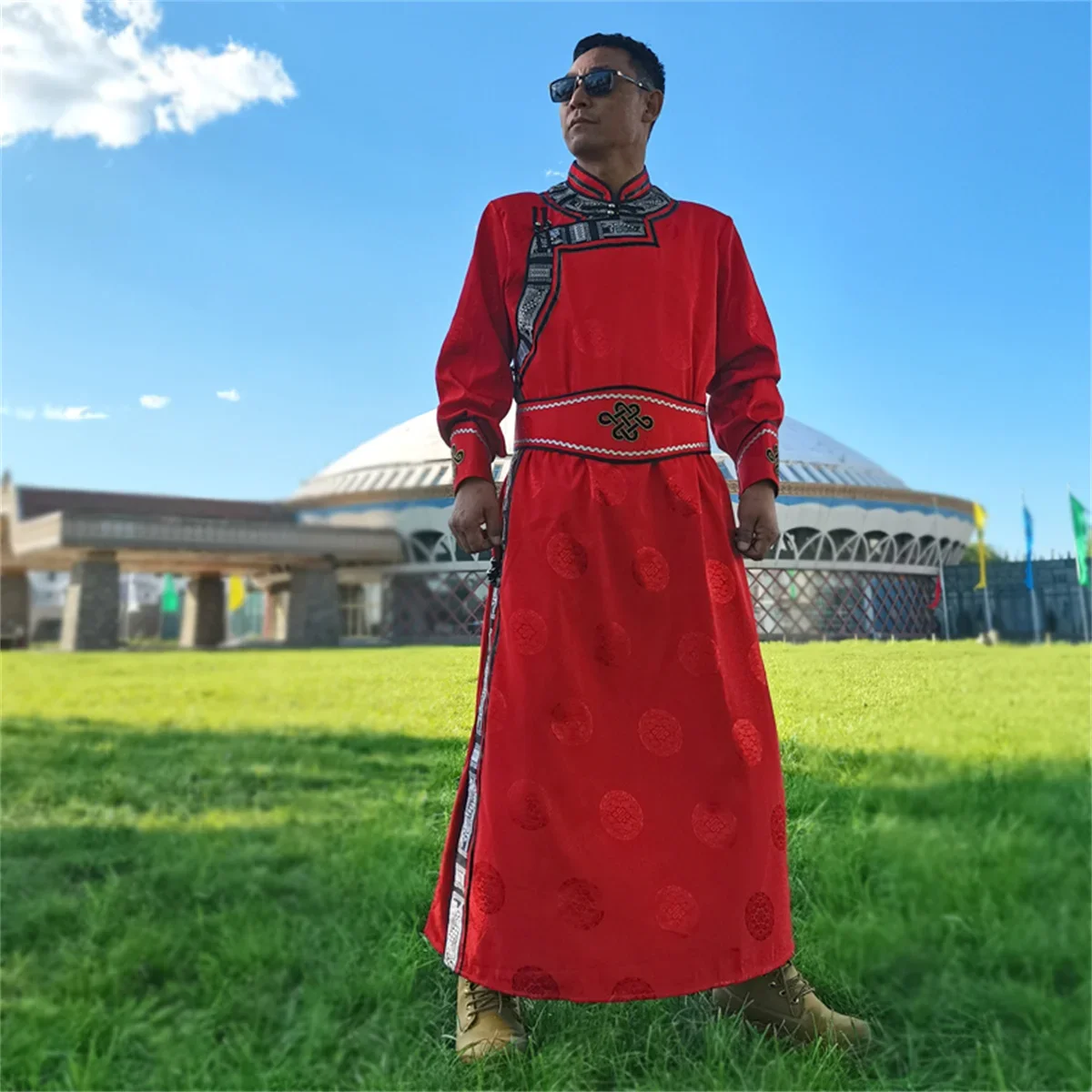 Novo vestido mongol masculino traje de desempenho mongol longo traje mongol traje diário vida traje outono/inverno