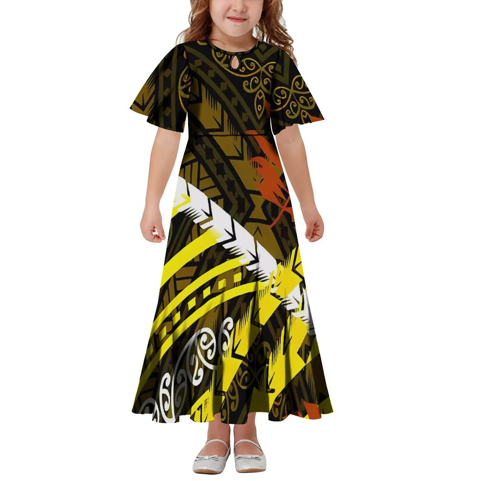 

Hot Summer Girls Clothing Polynesian Tribal Style Custom Children's Clothing Plus Size Short Sleeve Crew Neck Dress