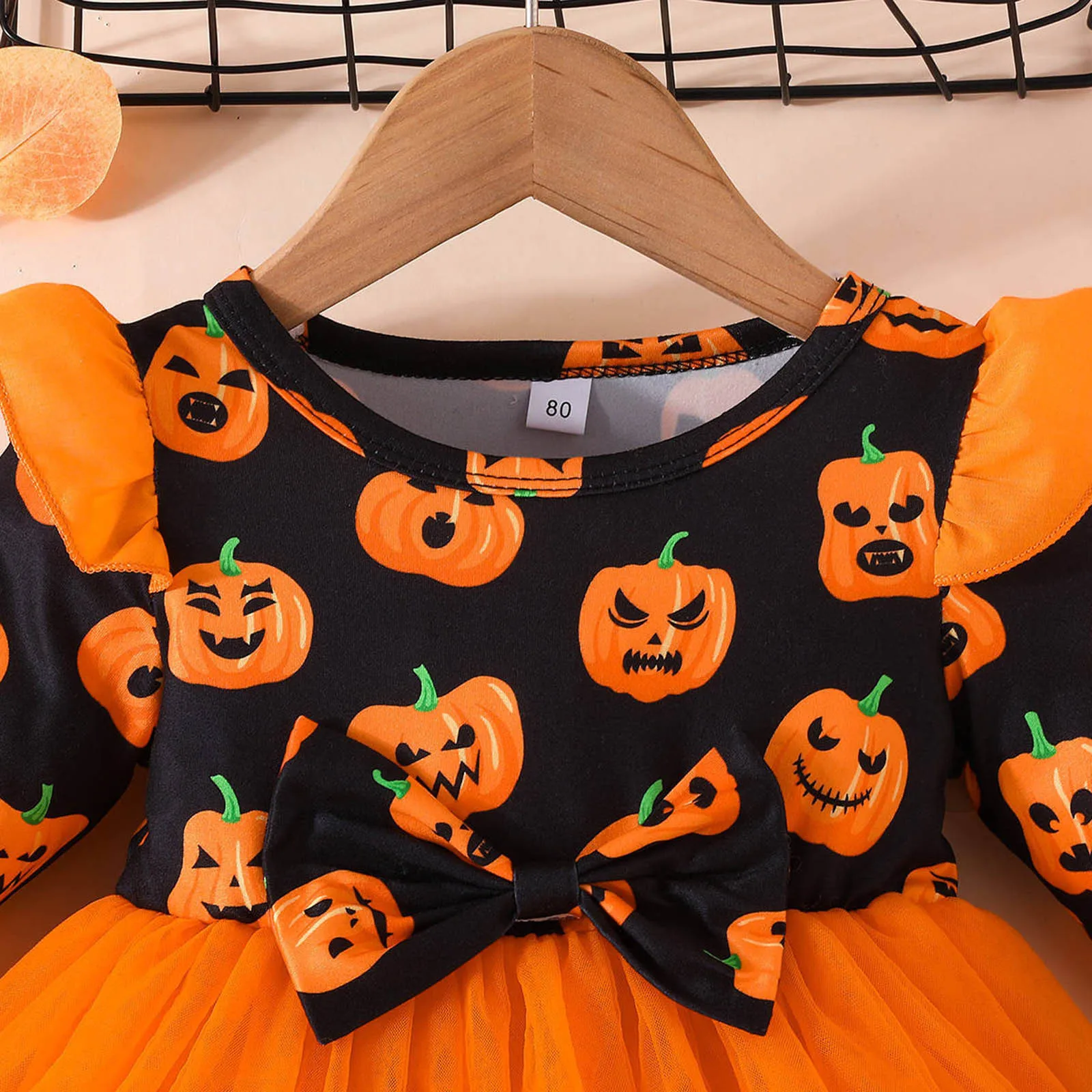 2023 Halloween Toddler Newborn Infant Kid Baby Girl Dresses Cute Pumpkin Bow Tulle Halloween Party Dress For Girls 1 2 3 4 Years