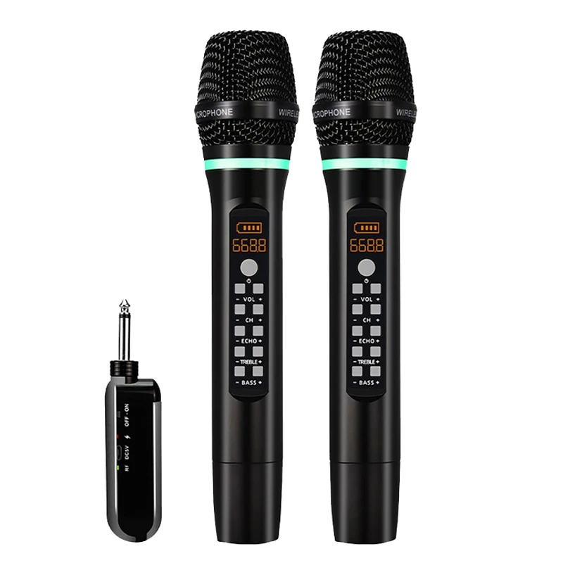 

UHF Wireless Dual Handheld Dynamic Microphone Karaoke Mic with Rechargeable Receiver for Wedding Party Speech Church Show Club