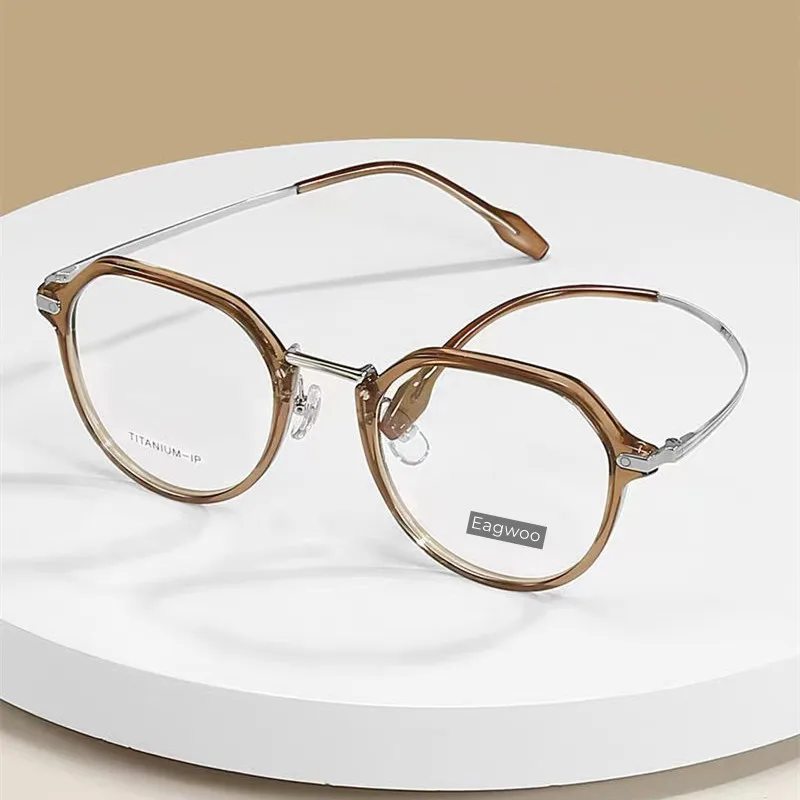 TR Frame Titanium Temple Eyeglasses Designed Full Rim Square Spectacle Vintage Style Fashion Big Nose Suitable 21mm bridge