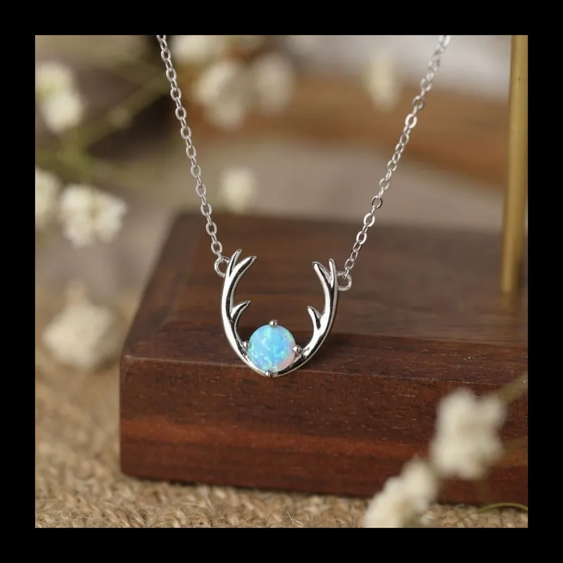 

Ожерелье из стерлингового серебра 925 пробы с австралийским драгоценным камнем и лосем, кулон из опаловых рогов, аксессуары оптом