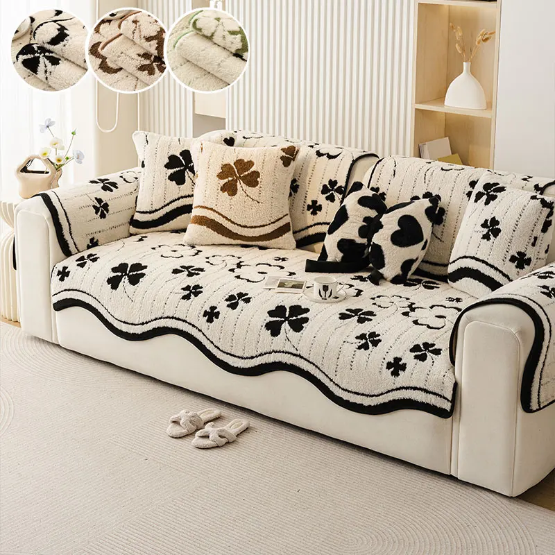 1PC-Shu Mianrong high-end feeling irregular shaped sofa cushion for all seasons, straight row fixed anti slip sitting cushion