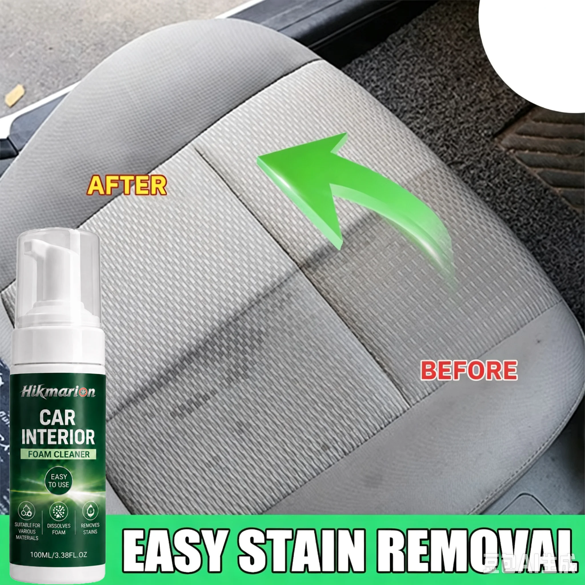 Car Interior Fabric Cleaner - Specially for Textiles & Upholstery, Powerful Stain Removal Without Damaging Materials