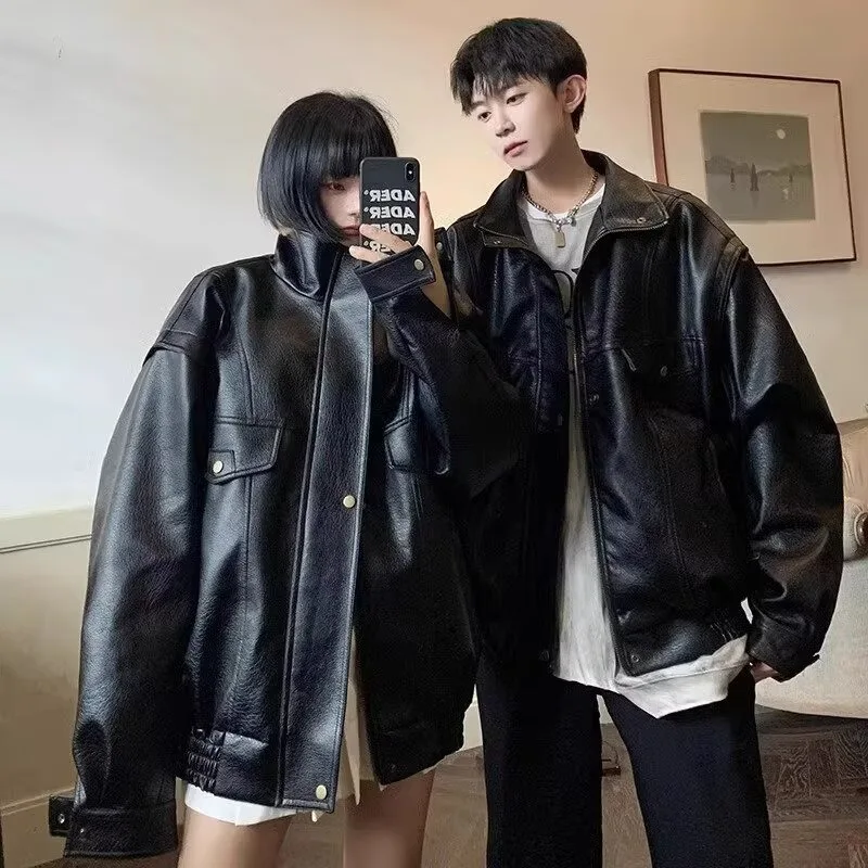 

Vintage American Style Pu Leather Jacket Cotton-padded Coat For Men Trendy Japanese Model Motorcycle Clothing Couple Cotton Jack