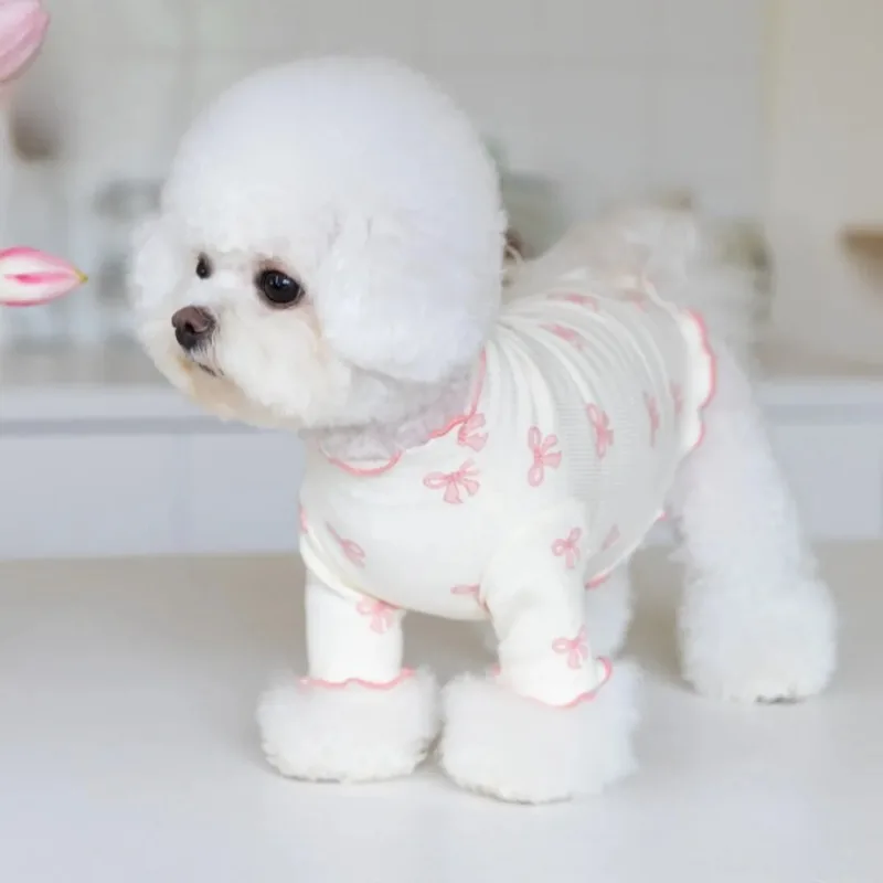 Fashion Pet Dog Clothes Winter Bow Bottom Shirt Pet Hoodie Teddy Coat Dog Pomerania Small Dogs Sweater Winter Puppy Clothes