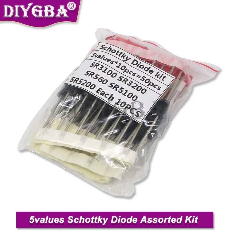 5Values*10pcs=50Pcs Schottky Diode Assorted Kit SR560 SR3100 SR3200 SR5100 SR5200 Each 10PCS