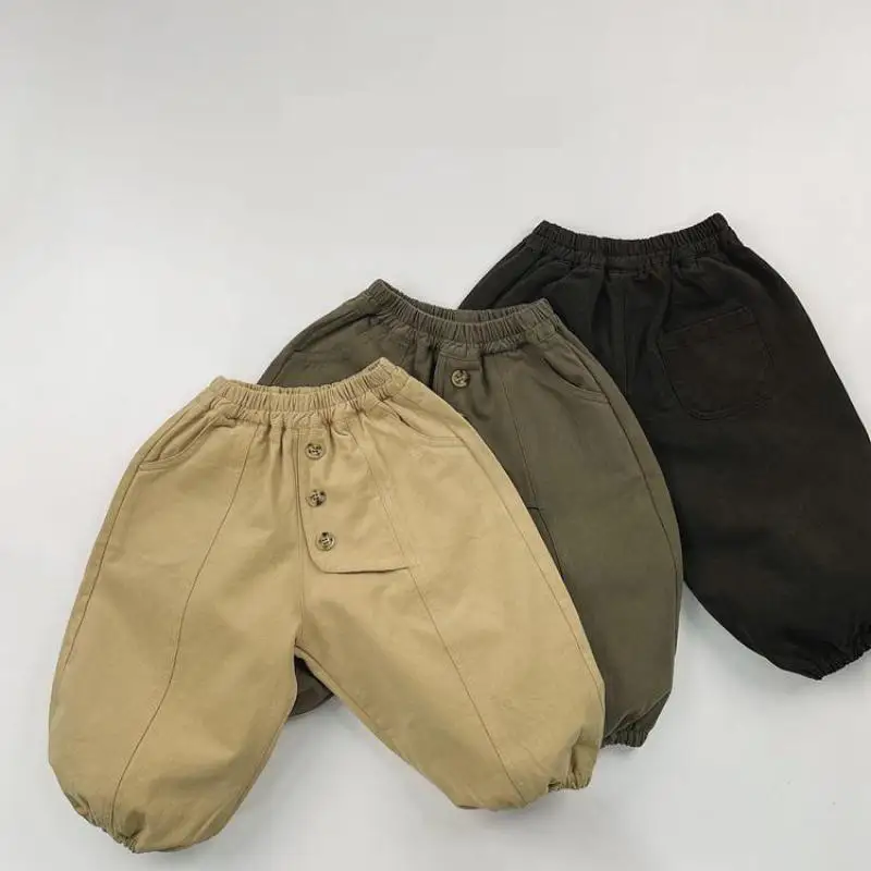 2026 Autumn New Children Trousers Solid Girls Lantern Pants Boys Versatile Casual Pants Kids Cargo Pants Baby Clothes