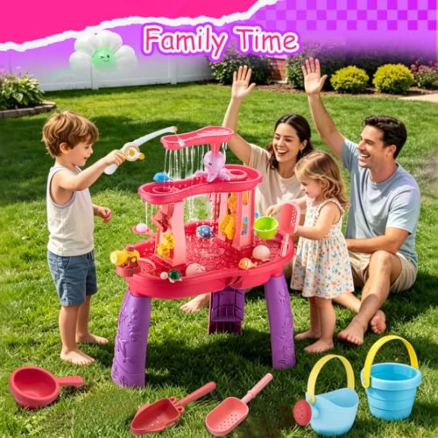 Water Table for Toddlers 3-5, Sand Water Table with Fishing Game Set, Sensory Play Table Toys for Outdoor Pool Beach Backyard S
