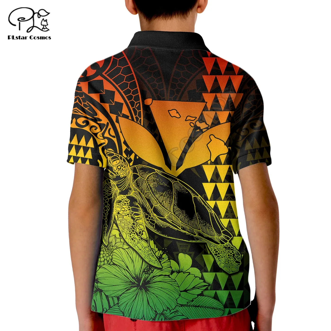 Kakau Polynesian Tribal Hawaiian Turtle with Kanaka Maoli Reggae Kid Polo Shirt 3D Printed Polo Shirts Summer Tees Tops