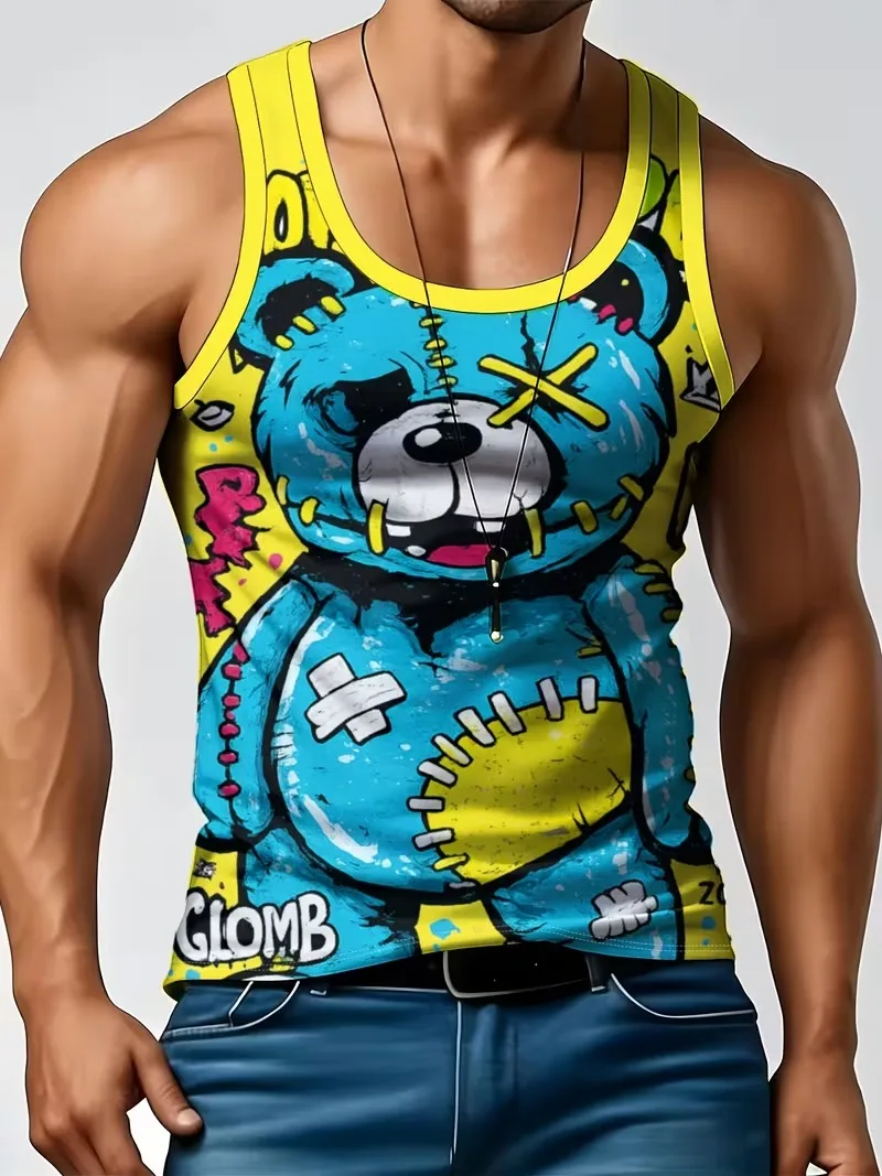 New Blue bear print Running Breathable sleeveless men's vest spring summer Lightweight quick-dry fitness t-shirts and tank tops