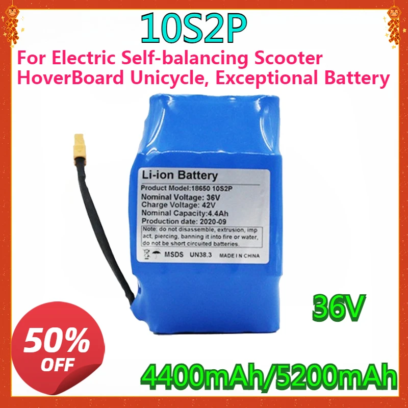 

36V 5200mAh 10s2p Lithium Rechargeable Battery,True for Electric Self-balancing Scooter HoverBoard Unicycle, Exceptional Battery