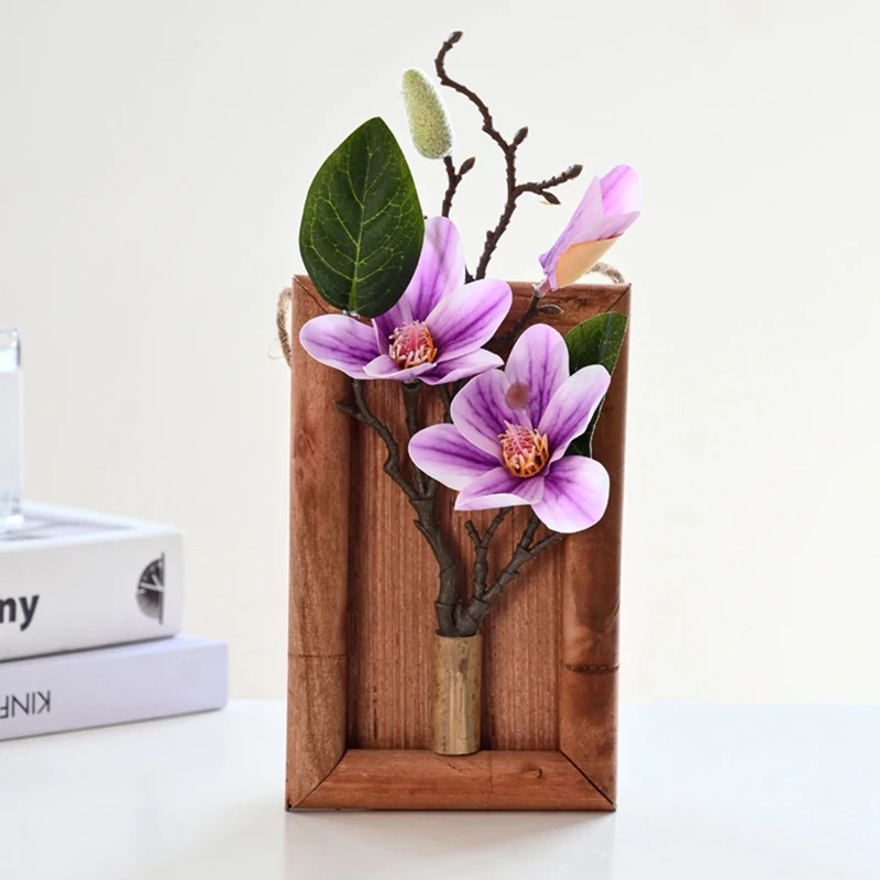 Wall Mounted Artificial Magnolia Bonsai Perennial Indoor Plants Beautifying Home Decor Fake Flower Samll  Bonsai Wall Decoration