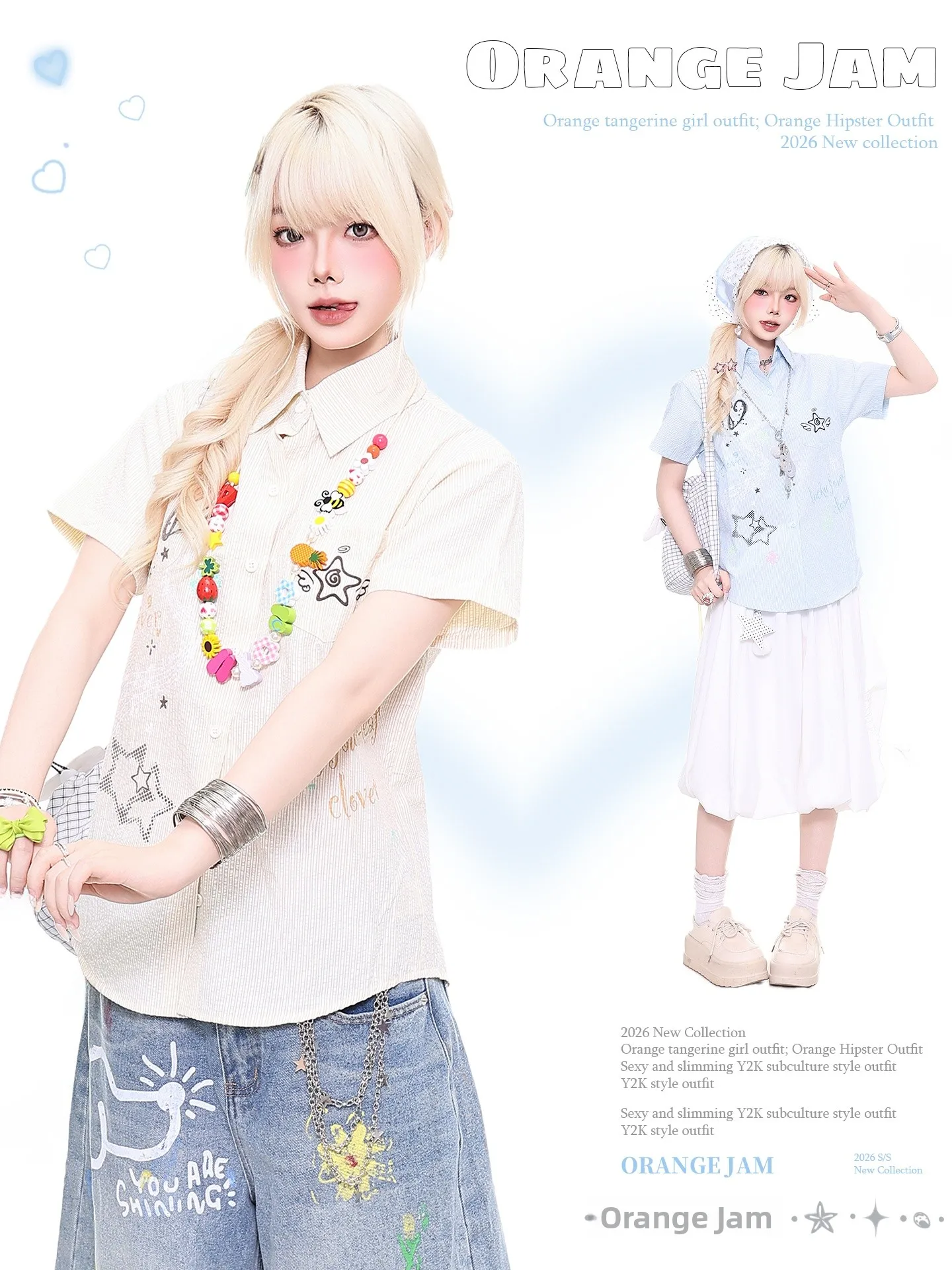 

Loose Casual Short Sleeve Shirt Women Summer College Style Orange Marmalade Star Print Striped Top Breathable Skin-Friendly