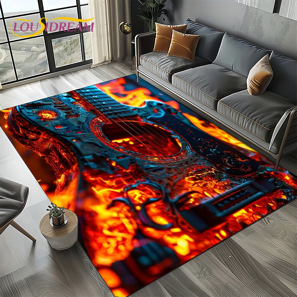 

Skull Electric Guitar Classical Guitar Carpet Rug for Living Room Bedroom Home Sofa Decoration,Area Rug Non-slip Floor Mat Gift