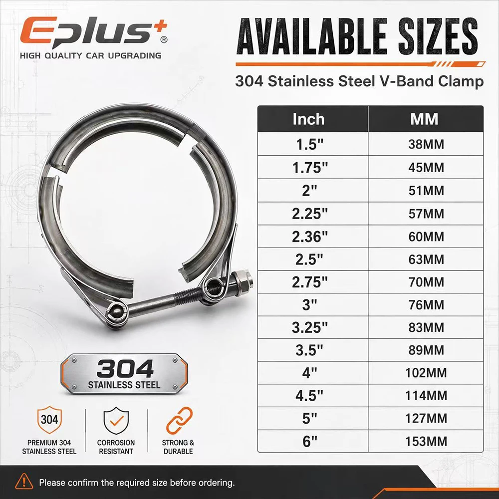 EPLUS Universelle 304 Edelstahl 1,5~6 Zoll V-Band Klemme T-Bolzen V-Typ Auspuffklemme für Auto Turbo Auspuffrohr Schalldämpfer – Detail 1