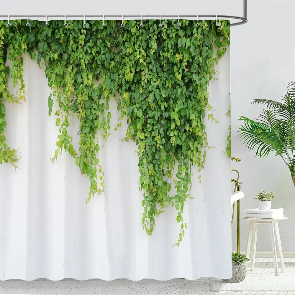 Vine Green Leaves Shower Curtain Vintage Wall Ivy Leaf Garden Plant Bath Curtains Set Polyester Fabric Bathroom Decor with Hooks